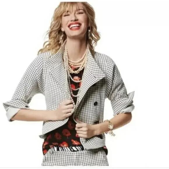 CAbi Windowpane Jacket Blazer Black White Office Career Work Business Medium - Picture 1 of 13